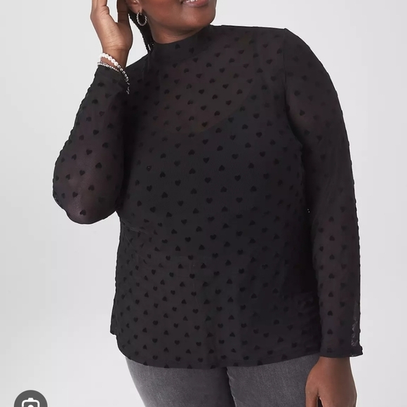 Lane Bryant Whimsigoth Flirty Sexy black sheer heart long sleeve mock neck 26/28 - Picture 7 of 7